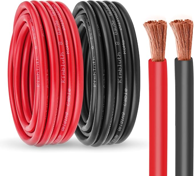 8 Gauge Battery Cable Copper Wire, 5FT Red+5FT Black 8 AWG Welding Cable Standard USA OFC Wire for Automotive, Battery, Solar, Marine and Generator