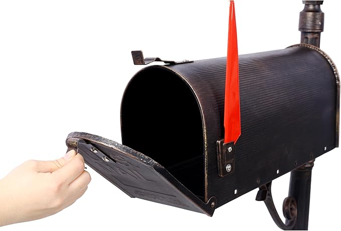 Extra Large Mailbox with Post - Heavy Duty Cast Aluminum Post Mount Mailbox for Outside, Modern Residential Mail Box with Solar Light, No Dig Installation, All-Weather Design