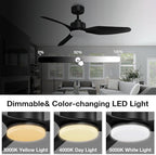 48” Smart Ceiling Fans with LED Lights Remote,Quiet DC Motor,Dimmable,Outdoor Indoor Modern Ceiling Fan Controlled by WIFI Alexa App,3 Black Blades for Bedroom Living Room Patio Porch