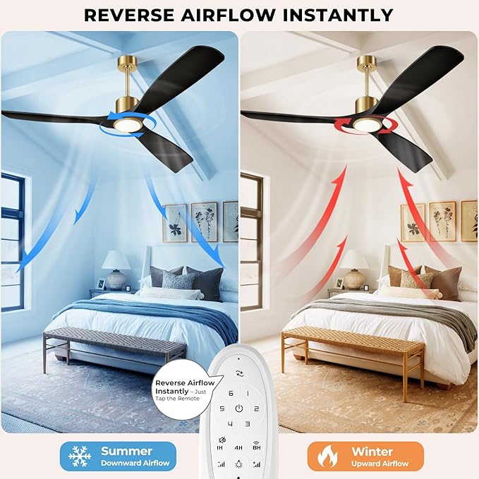 52" Smart Ceiling Fan with Lights,Black and Gold Outdoor Ceiling Fan,Work with Alexa/Gg/App/Remote,3-Color Light Dimmable 6-Speed Quiet Reversible for Patio Porch Bedroom