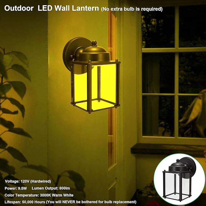 LIT-PaTH Outdoor LED Wall Lantern, Wall Sconce Porch Lighting Fixture, 3000K Warm White, 9.5W 800 Lumen, Aluminum Housing Plus Glass, Bronze Finish-2 Pack