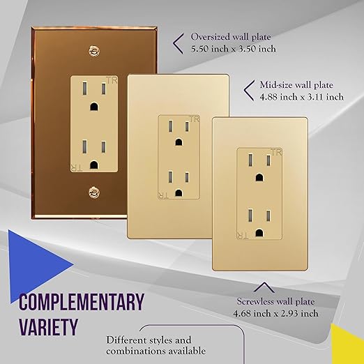 ENERLITES, Gold Elite Series Decorator Receptacle Outlet Child Safe Tamper-Resistant, Self-Grounding, 2-Pole, Residential Grade, 15A 125V, UL Listed, 61501-TR-GD