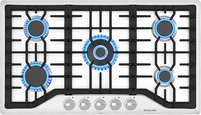 GASLAND 36 Inch Gas Cooktop, PRO GH2365SF 5 Italy Sealed Burner Propane Stovetop, NG/LPG Convertible Gas Cooktops, Plug-in with Thermocouple Protection, Stainless Steel