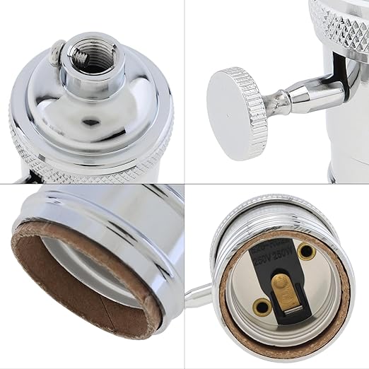 RTNLIT Nickel Lamp Socket, Vintage Edison E26/E27 Bulb Light Socket with On/Off Knob Switch(Silver)