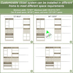 Closet System, Up to 128.6"/10.7 FT Closet Organizer with 4 Wooden Drawers and Shelves, Walk-in Closet System with 6 Hanging Rods, Built-in Closet Can Fit 96"/8FT, 120"/10FT, Greige Oak