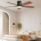 52inch Ceiling Fans with Lights, Low Profile Ceiling Fan with Light and Remote Control/APP Control, Flush Mount, Reversible Motor, Dimmable, Noiseless, Brown Ceiling Fan for Bedroom (Brown)
