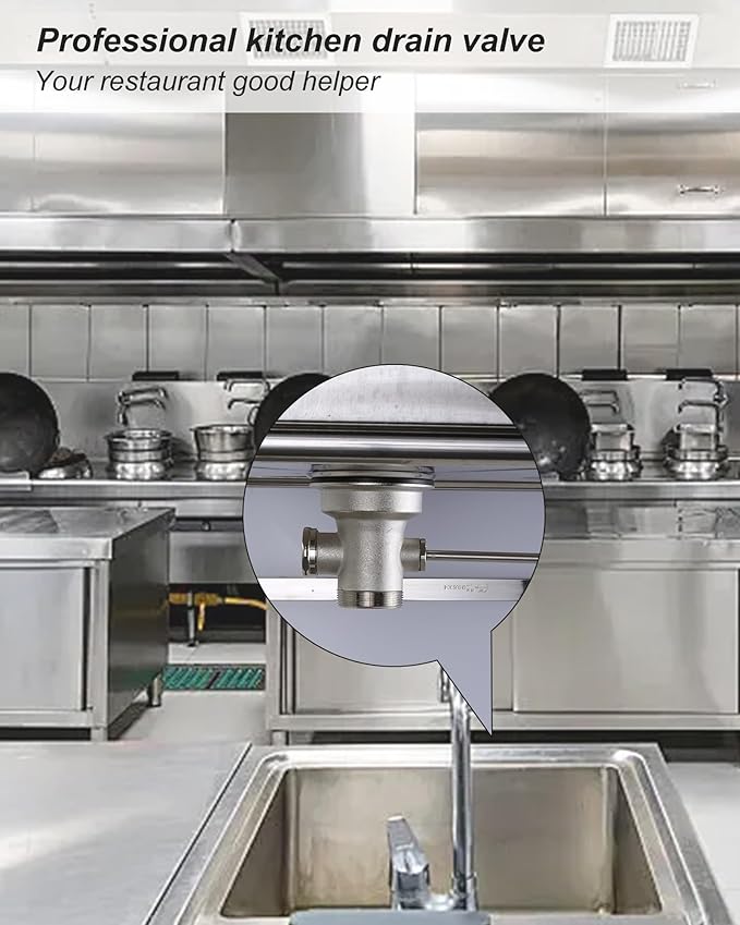 Commercial Sink Drain: 3-1/2" Sink Opening Waste Drain Valve - Brass Kitchen Sink Drain With Twist Handle - Commercial Sink Stopper Prevents Sink Clogged Overflow For Restaurant Multi-Basin Sink