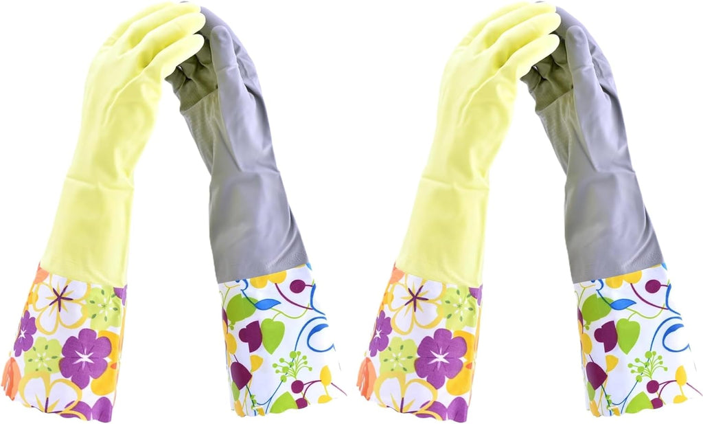 Household Gloves Latex-Free, 15" Long Cuff, Soft Lining, Adjustable Strap, Multi-Layer Protection, Flexible, Comfortable, Chemical-Resistant, Reusable for Cleaning, Dishwashing, 4 Pair Medium