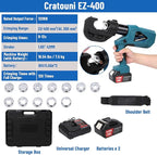 Electric Hydraulic Crimping Tool, 12Ton 6AWG-800MCM Rechargeable Hydraulic Cable Lug Crimper for Cu/Al Terminal, Continuously Crimp Wire Crimping Tool Kit with 12 Dies