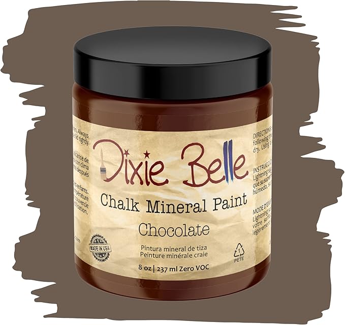 Dixie Belle Paint Company Chalk Finish Furniture Paint - Chocolate (8oz) - Matte Creamy Brown Chic Chalk Mineral DIY Furniture Paint