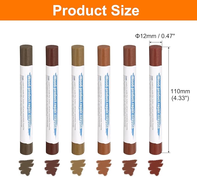 HARFINGTON Wood Filler Sticks 6 Colors Wooden Wax Touch Up Furniture Repair Crayons for Brown, Red, Begonia, Red Oak, Light Teal, Light Red Maple
