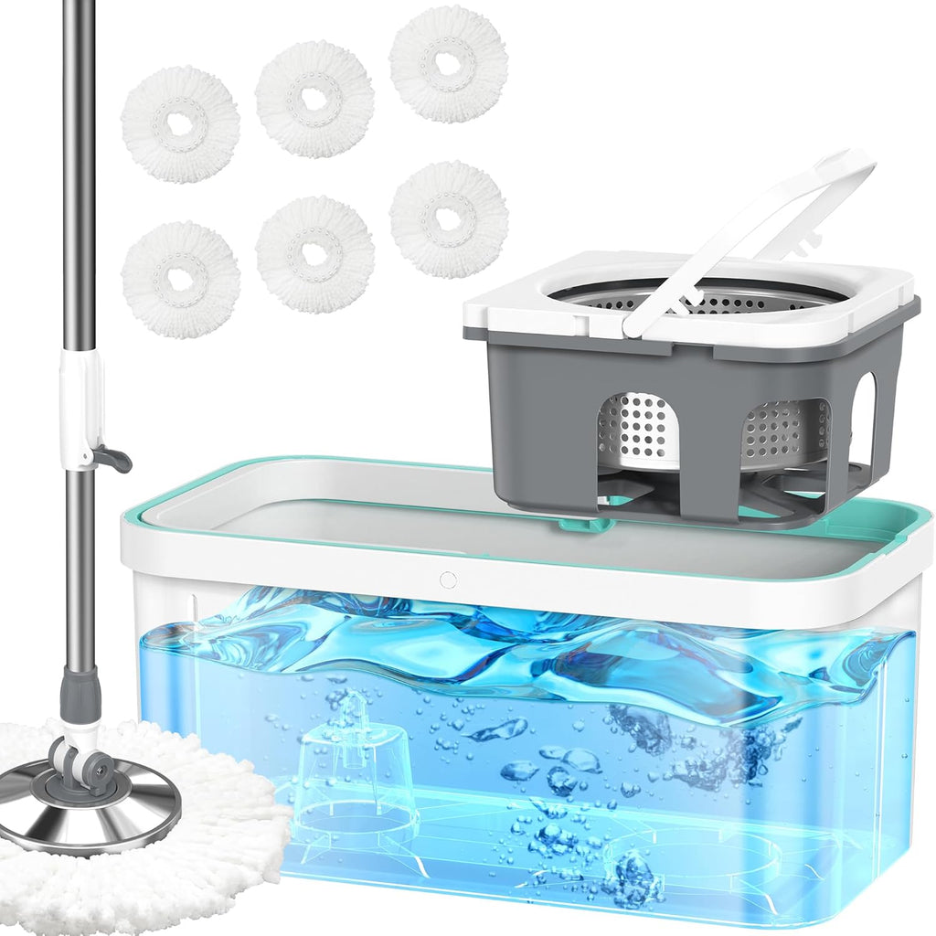 Mop and Bucket with Wringer Set for Home, Spin Mop and Bucket Mops for Floor Cleaning 61" Extended Handle with 6 Mop Head Replacement for Hardwood Tile Laminate Home Cleaning Tools