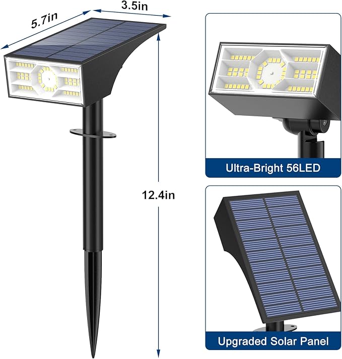 Solar Spot Lights Outdoor,6 Pack/56 LED Outdoor Lights for Yard Waterproof IP68, 4 Lighting Modes Solar Landscape Spotlights, Auto On/Off Solar Powered Flood Lights Garden Pathway,Cool White