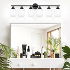 6-Light Bathroom Light Fixtures, Vanity Lights for Mirror with Textured Milky White Glass Shade, E26 Base Modern Kitchen Light Fixtures Wall Sconce Light - Black