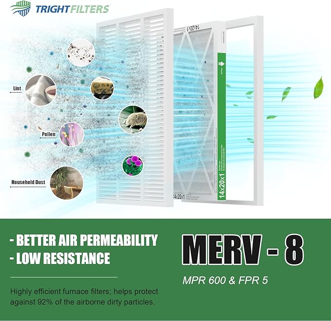 14x20x1 Air Filter 4 Pack, MERV 8 Pleated Dust Defense Air Filters Replacement Air Conditioner HVAC AC Furnace Filter, Durable and Lightweight