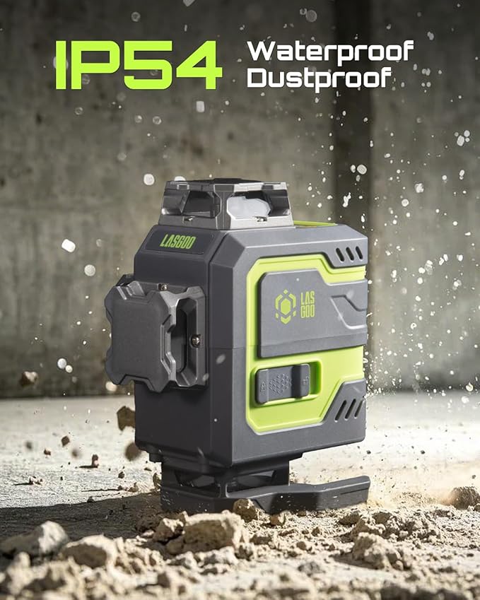 LasGoo LG-4D 16 Green Beam 4x360° Laser Level, Self-Leveling Tool with Horizontal and Vertical Dual Layout, Ideal for Construction and Picture Hanging, Magnetic Pivot Bracket Included