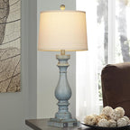 29" Tall Table Lamp for Living Room Set of 2,Coastal Bedside Nightstand Lamps with USB C+A Ports & AC Outlet,3-Way Dimmable Touch Control Retro Blue Desk Lamp for Bedroom,Color 3