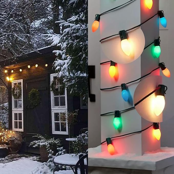 SUNSGNE 25 Pack C9 Incandescent Christmas Light Bulbs, 7 Watt Night Light Bulbs for Outdoor String Lights, Candle Lamps, Night Lights, White, E17 Intermediate Base