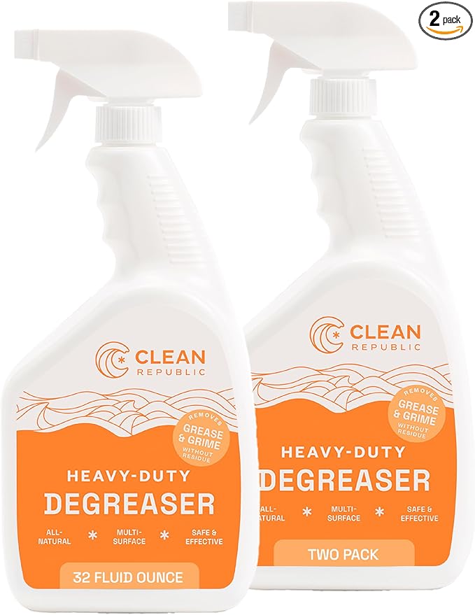 Clean Republic Heavy-Duty Degreaser, Multi-Surface Cleaning Spray for Ovens, Stove Tops, Grills, and More, 32 Fluid Ounce Bottle, 2-Pack