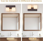 2 Light Modern Bathroom Light Fixtures Over Mirror, Bronze Finish Vanity Lights for Bathroom Wall Sconces with Milky White Glass Shades, E26 Socket (Bulbs Not Included)