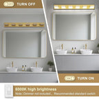 Modern LED Bathroom Lights Fixtures(6-Light),Metal Gold Acrylic Wall Lighting,Vanity Lights for Bathroom Over Mirror(6000k 41In