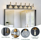 6-Light Vintage Bathroom Vanity Light Fixture Industrial Black Gold with Glass Shade Vanity Light Fixtures Over Mirror Glass Bathroom Vanity Lighting Fixtures G9 Bulb Wall Lights