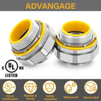 Gisafai 5 Pcs Liquid Tight Connector Straight Insulated Zinc Die Cast Metal Tight Electrical Conduit Fittings for 1-1/2 Inch Flexible and Type B Flexible