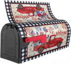 Buffalo Plaid Patriotic Mailbox Covers - American Flag Red Blue Floral Truck Magnetic Standard Size 21x18 In Waterproof Post Box Wraps Garden Yard Home Decor for Outdoor