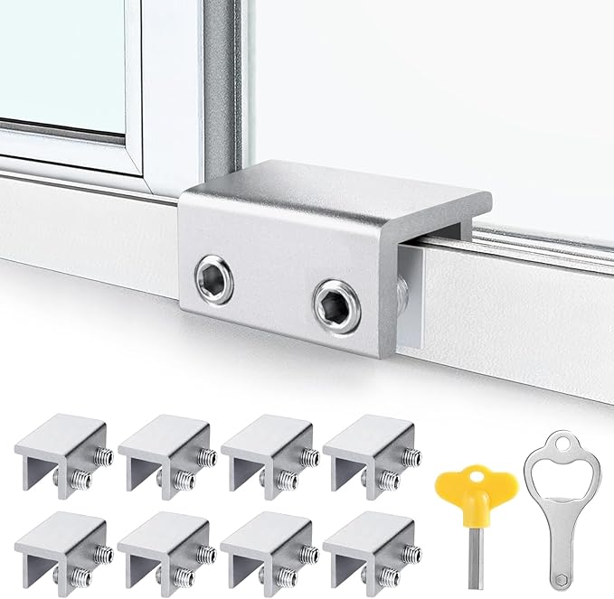 ZRFCXE Window Locks,8 Pack Sliding Window Locks with Key for Vertical & Horizontal Sliding Windows Doors,Easv to Install,Adjustable Security Window Lock for Patio Bedroom Home and Office (Silver)