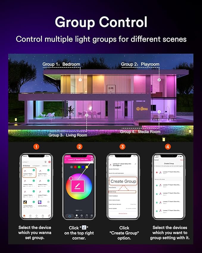 Lumary 3 Inch Smart Recessed Lighting WiFi Bluetooth Smart LED Recessed Lights 7W 350LM LED Wafer Downlight with Junction Box Compatible with Alexa/Google Assistant(1 Pack)