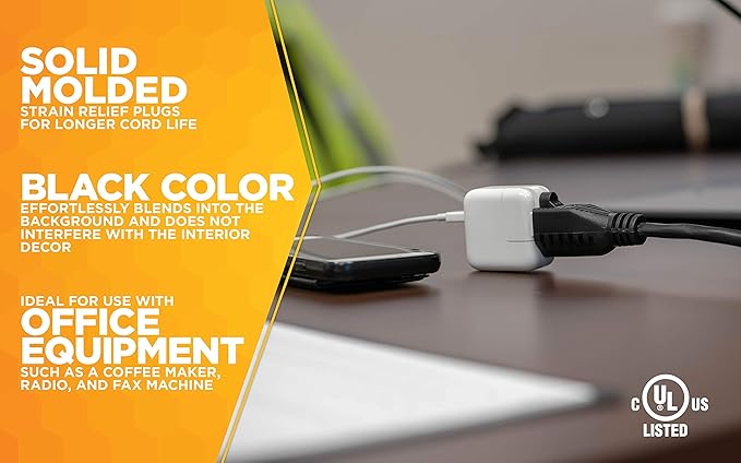 Woods Light Duty Extension Cord - Indoor Power Solution for Office & Household Use - SJTW Extension Cord - 16 Gauge - 3 Conductor - 25 Feet - Black