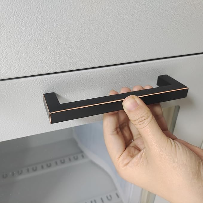 20 Pack Oil Rubbed Bronze Cabinet Handles 5 Inch Square Drawer Pulls Black Cabinet Pulls with Bronze Edge Cupboard Handles Modern Stainless Steel Kitchen Cabinet Hardware