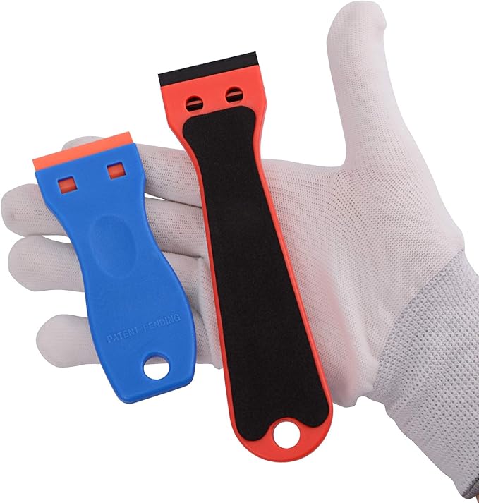 EHDIS 2pcs Plastic Razor Scraper 6-inch Long Handle Adhesive Remover Tool with 100 Double-Edge Blades for Window Tint Vinyl Scraper Decal Sticker Glue Remover (Red)