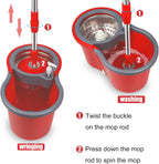 360 Mop and Bucket Set, Spin Mop Bucket with Wringer, Microfiber 3 Mop Replacement Heads, Mops for Floor Cleaning, Mop with Bucket (Red)