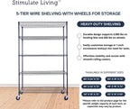 48"x24"x72" Prime Heavy Duty Black 5-Tier Steel Wire Shelving NSF 4000 LBS MAX Capacity Storage Rack for Commercial, School, Home, Garage, Warehouse, Industrial, and Hospital Uses (with Wheels)