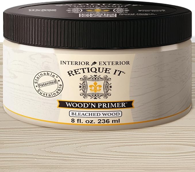 Retique It Wood'n Primer - Paint it then stain it - Stainable Wood Fiber Paint (Bleached Wood, Small)