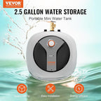 VEVOR Electric Mini-Tank Water Heater 2.5-Gallon Tank, 1440W Hot Water Boiler Storage, Safety Temperature Pressure Valve Easy Install, for Kichen Bathroom Restaurant, Shelf Wall Floor Mounted