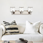 3-Lights Bathroom Wall Light Fixtures E26 Bulb Base, Brushed Nickel Vanity Lighting Fixtures Over Mirror with Clear Glass Shades for Living Room Hallway Kitchen