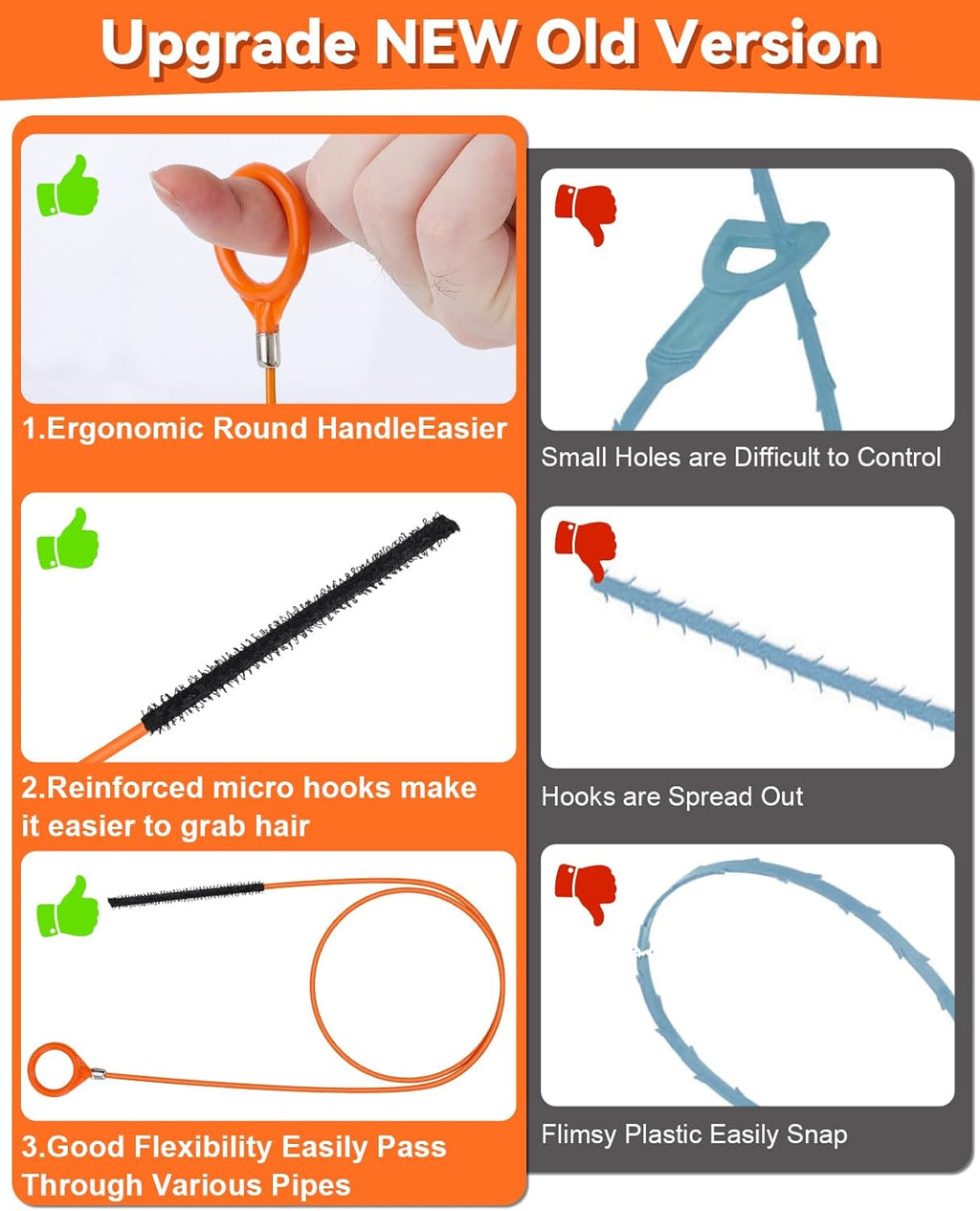 32 Inch Snake Drain Hair Removal Tool (6 Pack), Anti-Break Metal with Nylon Coating Sink Snake, Drain Cleaner Hair Catcher Remover for Shower, Bathroom Sink Tub