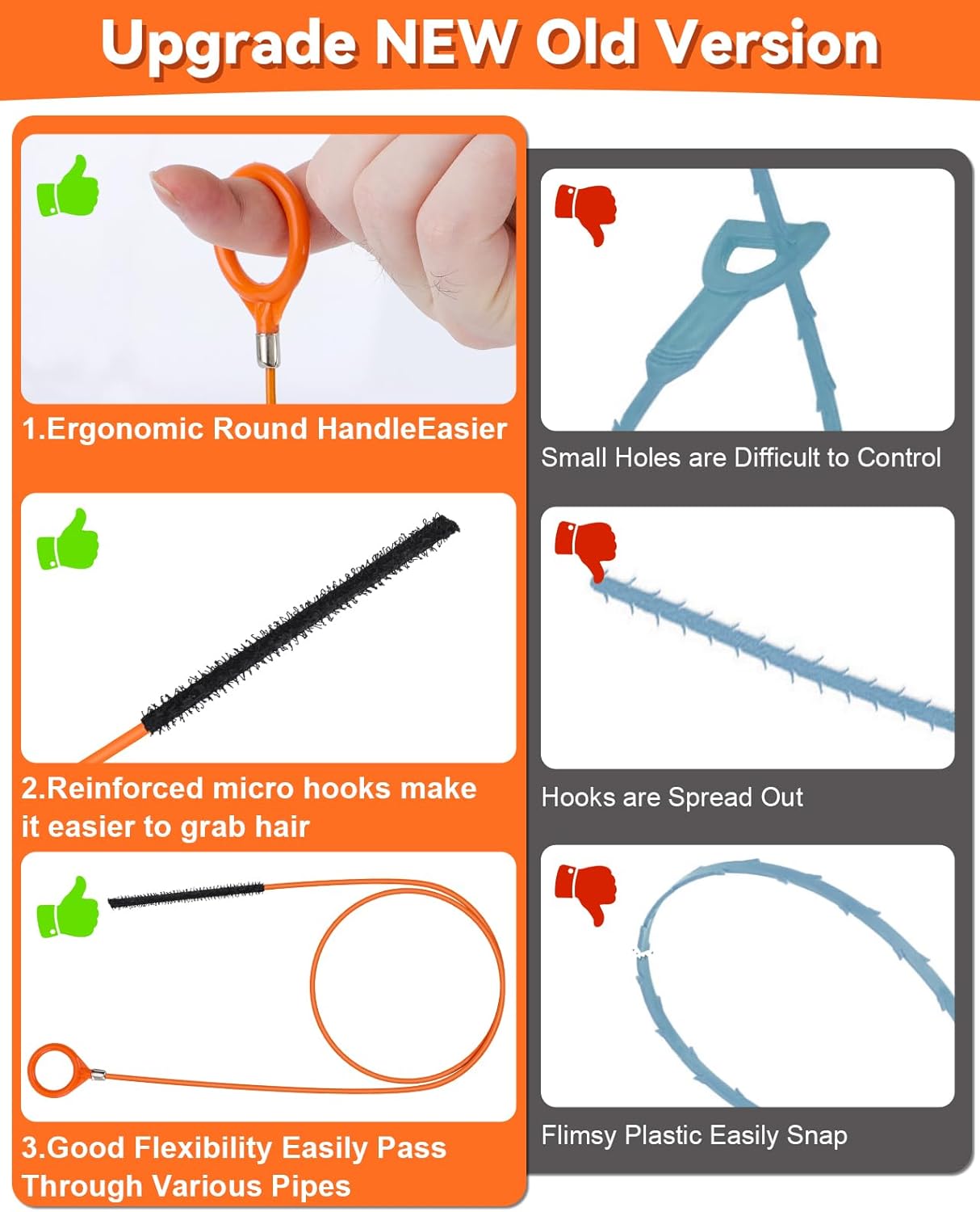 32 Inch Snake Drain Hair Removal Tool (6 Pack), Anti-Break Metal with Nylon Coating Sink Snake, Drain Cleaner Hair Catcher Remover for Shower, Bathroom Sink Tub