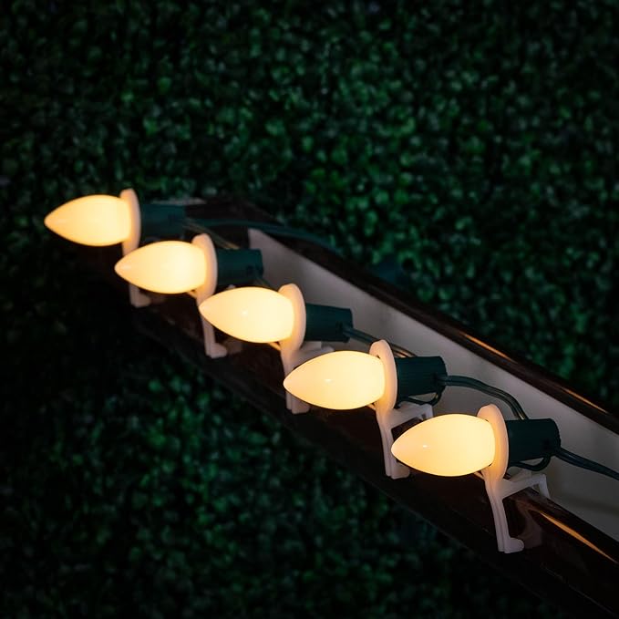 Novelty Lights 500 Case C9 Ceramic Outdoor Christmas Replacement Bulbs, White, E17/C9 Intermediate Base, 7 Watt