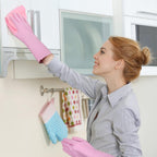 Bamllum Rubber Cleaning Gloves - 2 Pairs Latex Free Kitchen Cleaning Gloves with Cotton Liner- Household Dishwashing Gloves, Non- Slip Waterproof (Small, Blue+Pink)