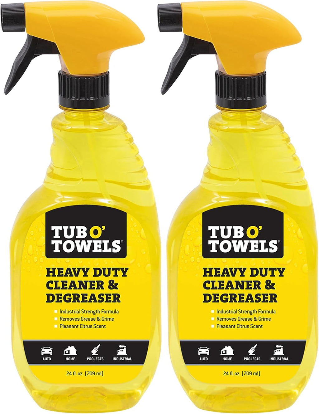 Tub O' Towels Heavy Duty Cleaner and Degreaser Spray Helps in Removing Oil Tar Paint Dirt Caulk Grease Grime Gunk Epoxies, Industrial Strength, Home & Auto, Made In USA, Citrus Scent, 24oz, 2-Pack
