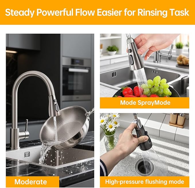 Pull Down Kitchen Faucet Spray Head Replacement, 3-Function High Pressure Sink Faucet Sprayer with 9 Adapters, Compatible with American Standard