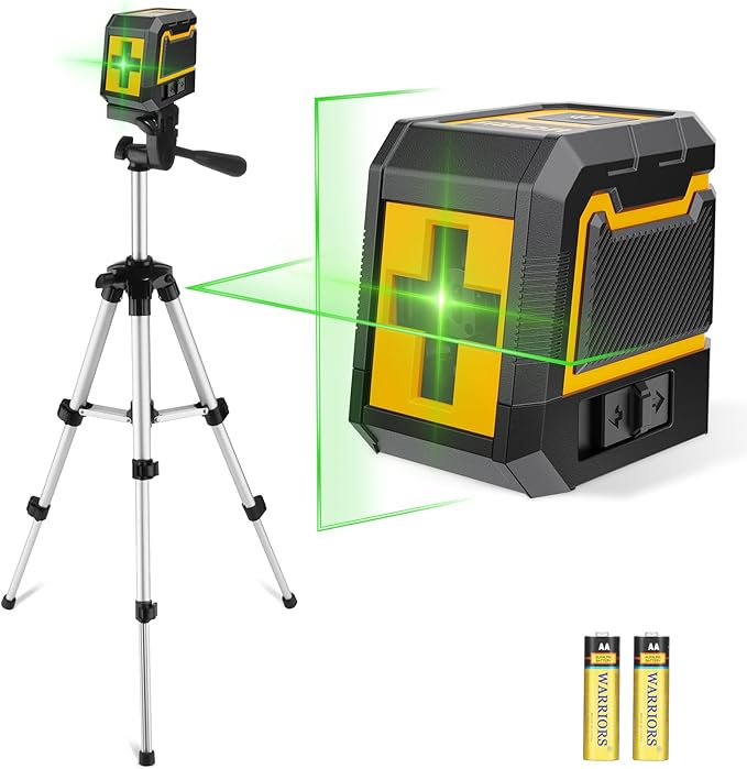 Laser-Level-with-Tripod, Green Cross Line Laser with Tripod Self-Leveling, Lazer Leveler Tool for Picture Hanging Construction Floor Tile Wall Home Renovation, Indoor Project, Battery Included