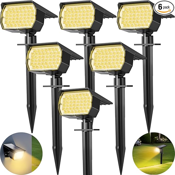 Solar Spot Lights Outdoor 6 Pack, [46 LED/3 Modes] Solar Landscape Spotlights Waterproof, 2-in-1 Auto On/Off Solar Powered Lights for Outside Yard Garden Wall Pathway(Warm White)