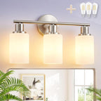 DLLT 3-Light Bathroom Light Fixtures: Nickel Modern Vanity Lights with E26 Bulbs - Milky White Glass Shade Bathroom Wall Lamp for Mirror Kitchen Living Room Hallway Cabinet Porch