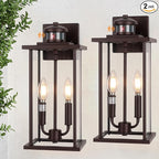 Motion Sensor Outdoor Wall Lights, 16" Waterproof Large Exterior Sconce, Compatible with E12 Base Bulbs, Modern Porch Entryway Lamp for Patio, Front Door Garage (Oil Rubbed Bronze, 2 Pack)