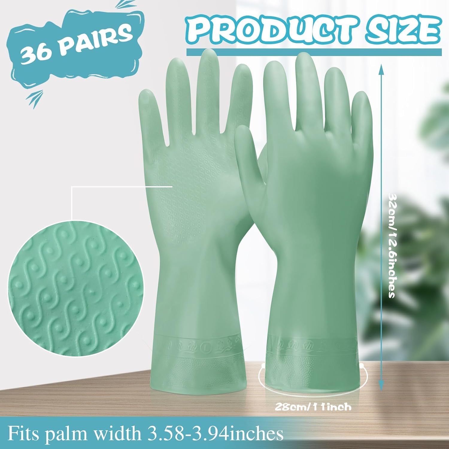 36 Pair Reusable Household Gloves Long Rubber Dishwashing Gloves Kitchen Cleaning for Dishes Clean Gardening