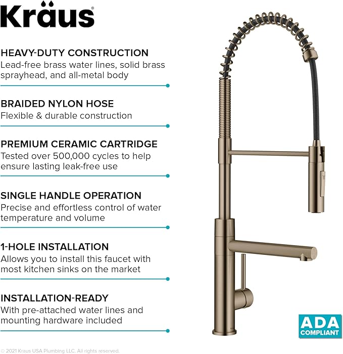 KRAUS Artec Pro Commercial Style Pull-Down Single Handle Kitchen Faucet with Pot Filler in Spot Free Antique Champagne Bronze, KPF-1604SFACB